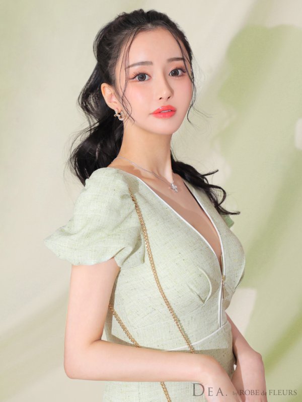 画像24: Lサイズあり【DEA./ディア】フロントジッパー/ パフスリーブ/ ミディアム丈/ ワンピース/ キャバドレス【OF08】