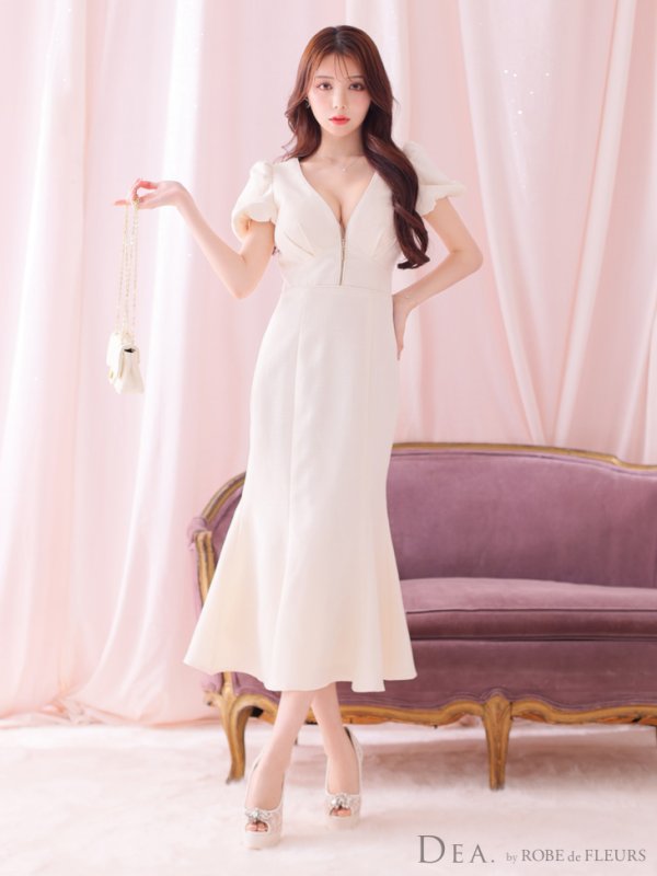 画像30: Lサイズあり【DEA./ディア】フロントジッパー/ パフスリーブ/ ミディアム丈/ ワンピース/ キャバドレス【OF08】