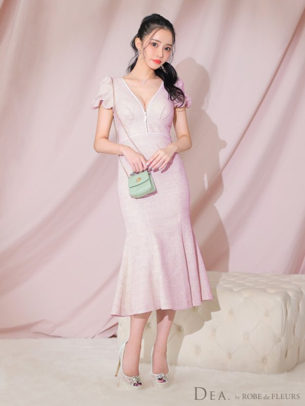 画像27: Lサイズあり【DEA./ディア】フロントジッパー/ パフスリーブ/ ミディアム丈/ ワンピース/ キャバドレス【OF08】