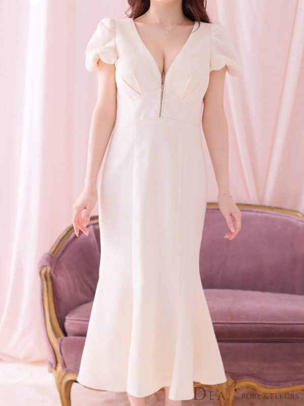 画像33: Lサイズあり【DEA./ディア】フロントジッパー/ パフスリーブ/ ミディアム丈/ ワンピース/ キャバドレス【OF08】