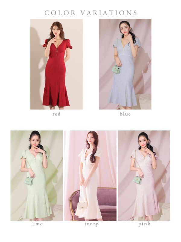 画像21: Lサイズあり【DEA./ディア】フロントジッパー/ パフスリーブ/ ミディアム丈/ ワンピース/ キャバドレス【OF08】