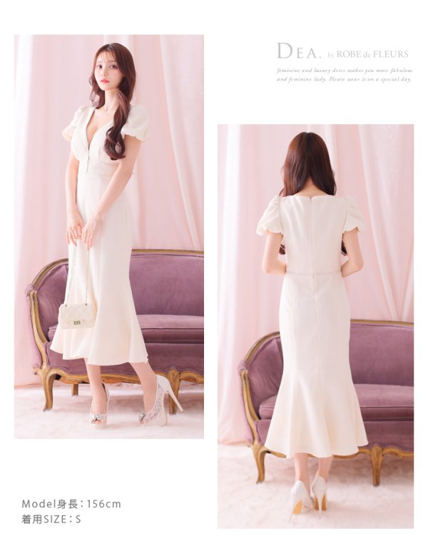 画像28: Lサイズあり【DEA./ディア】フロントジッパー/ パフスリーブ/ ミディアム丈/ ワンピース/ キャバドレス【OF08】