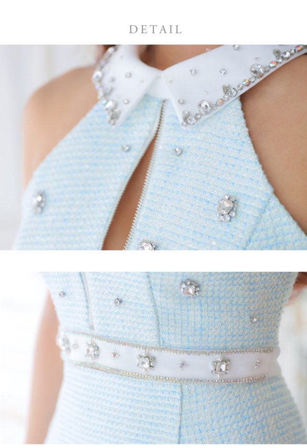 画像12: XSサイズあり【ROBE de FLEURS/ローブドフルール】ツイード/ ジップ/ 襟付き/ ホルター/ ビジュー/ フレア/ セットアップ/ ミニドレス/ キャバドレス[OF08]