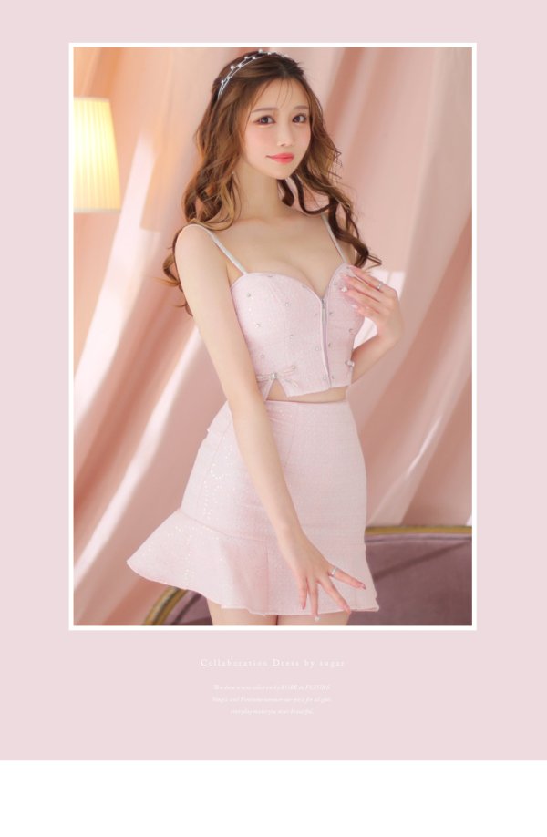 画像11: XSサイズあり【ROBE de FLEURS/ローブドフルール】 セットアップ/ キャミソール/ビジュー/ リボン/ フロントジップ/ ツイード/ フレア/ ミニドレス/ キャバドレス[OF08]