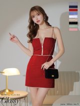 XSサイズあり【ROBE de FLEURS Glossy/ローブ・ド・フルール グロッシー】スタッズ/ キルティング/ フロントジップ/ 台形スカート/ セットアップ/ ミニドレス/ キャバドレス[OF2]