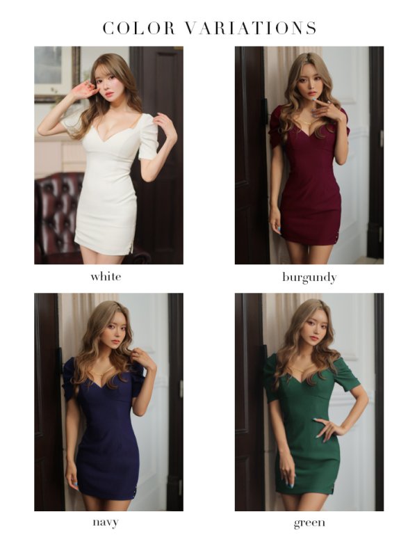 画像15: XSサイズあり【Glossy/グロッシー】デコルテチェーンネックレス/ リブニット/ 袖あり/ 半袖/ ワンカラー/ ストレッチ/ タイト/ ミニドレス/ キャバドレス[OF08]