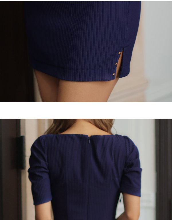 画像14: XSサイズあり【Glossy/グロッシー】デコルテチェーンネックレス/ リブニット/ 袖あり/ 半袖/ ワンカラー/ ストレッチ/ タイト/ ミニドレス/ キャバドレス[OF08]