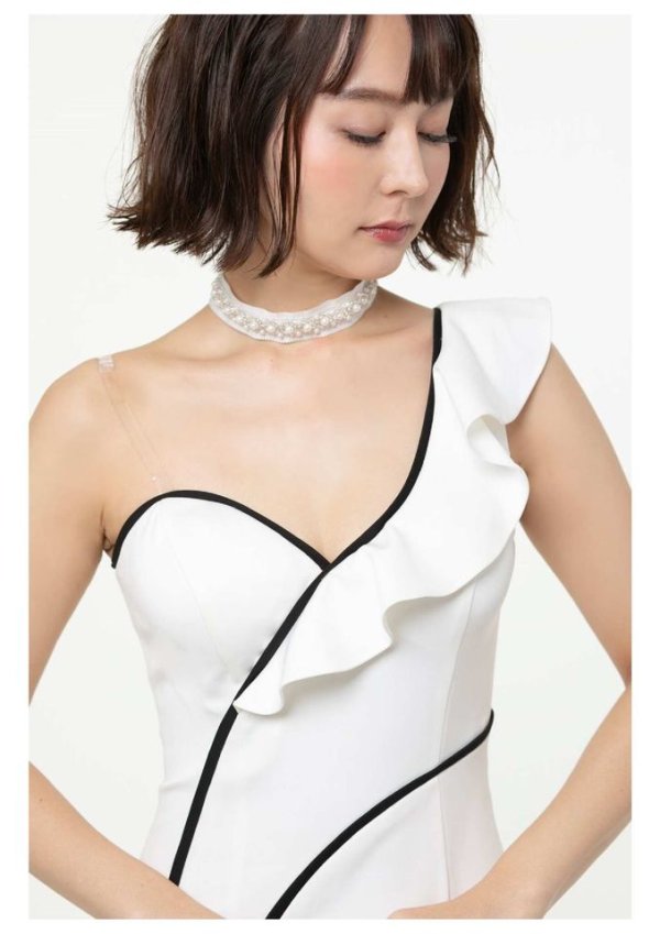 画像5: Lサイズあり【Alice/アリス】フリルデザイン/ ワンショル/ パイピング/ タイト/ ミディアム丈/ミニドレス/ キャバドレス【HC03】