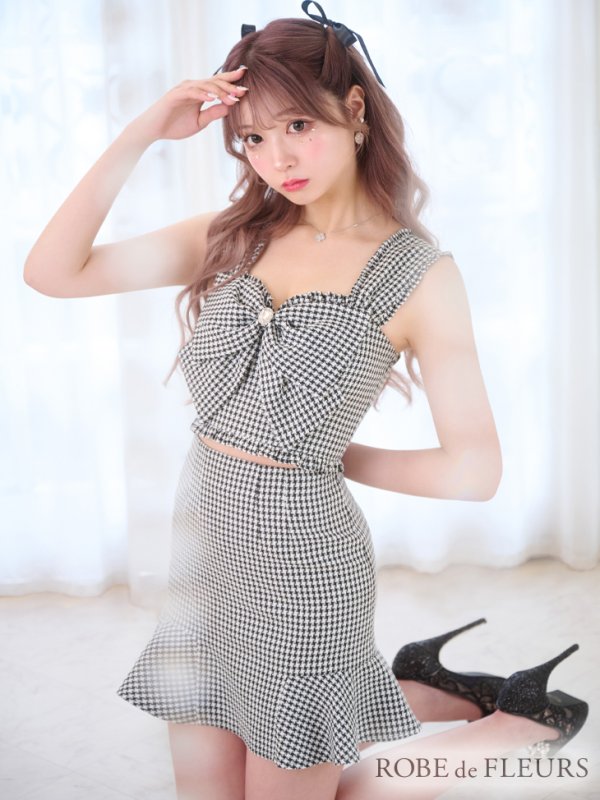 画像7: XSサイズあり【ROBE de FLEURS/ローブドフルール】ツイード/ リボン/ ビジュー/ マーメイド/ フリル/ セットアップ/ ミニドレス/ キャバドレス[OF08]
