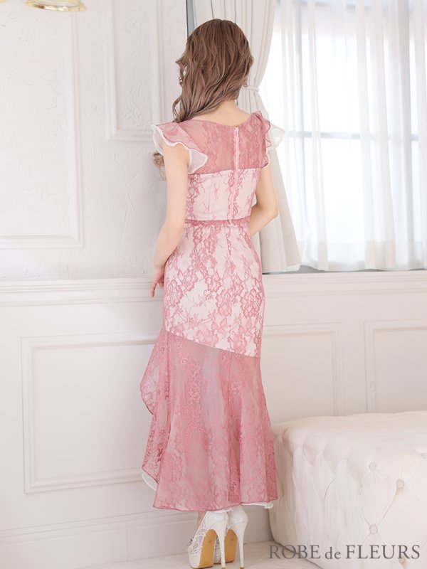 画像5: XSサイズあり【ROBE de FLEURS/ローブドフルール】マーメイド/ レース/ オーガンジー/ バストチャーム/ フリルショルダー/ セットアップ/ ひざ丈/ ミディアムドレス/ キャバドレス[OF08]