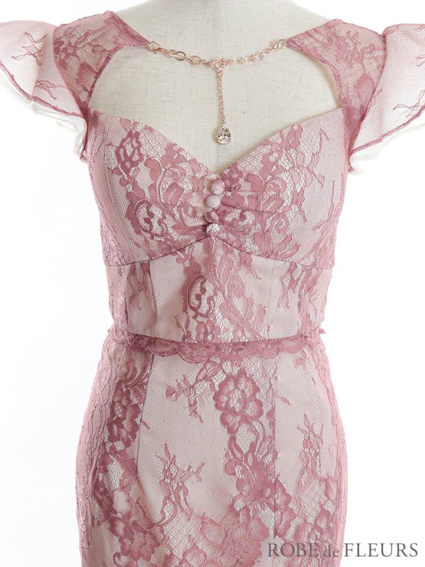 画像9: XSサイズあり【ROBE de FLEURS/ローブドフルール】マーメイド/ レース/ オーガンジー/ バストチャーム/ フリルショルダー/ セットアップ/ ひざ丈/ ミディアムドレス/ キャバドレス[OF08]