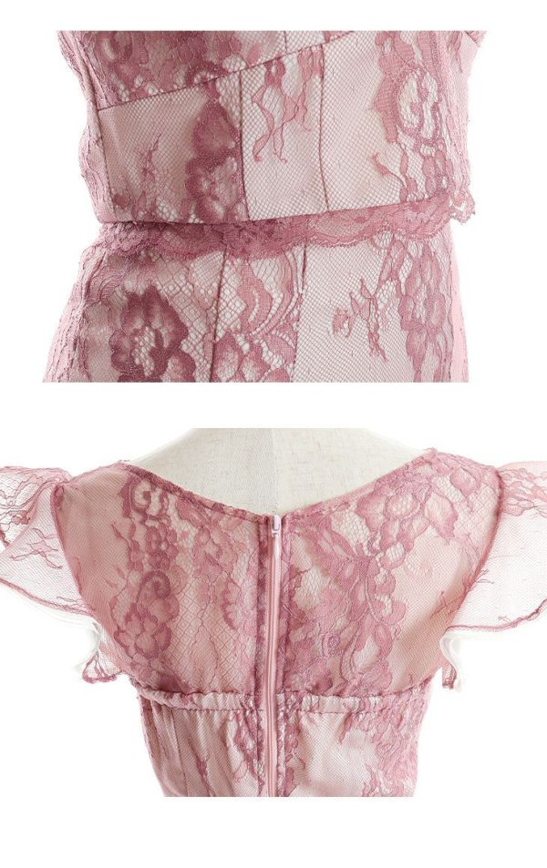 画像14: XSサイズあり【ROBE de FLEURS/ローブドフルール】マーメイド/ レース/ オーガンジー/ バストチャーム/ フリルショルダー/ セットアップ/ ひざ丈/ ミディアムドレス/ キャバドレス[OF08]