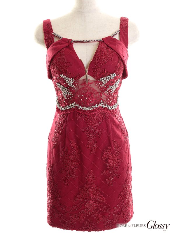 画像16: XSサイズあり【Glossy/グロッシー】ウエストシースルー/ ジップ/ 刺繍レース/ ビジュー/ タイト/ ミニドレス/ キャバドレス[OF08]