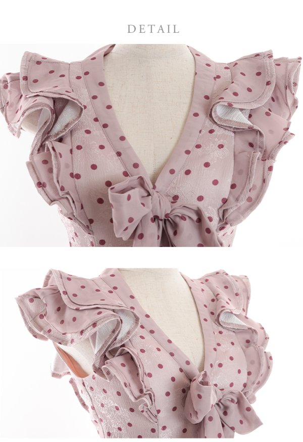 画像18: Lサイズあり【DEA./ディア】フリル/ リボン/ ドット/ マーメイド/ ミモレ丈/ ミディアムドレス/ キャバドレス【OF08】