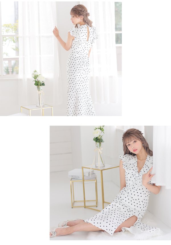 画像10: Lサイズあり【DEA./ディア】フリル/ リボン/ ドット/ マーメイド/ ミモレ丈/ ミディアムドレス/ キャバドレス【OF08】