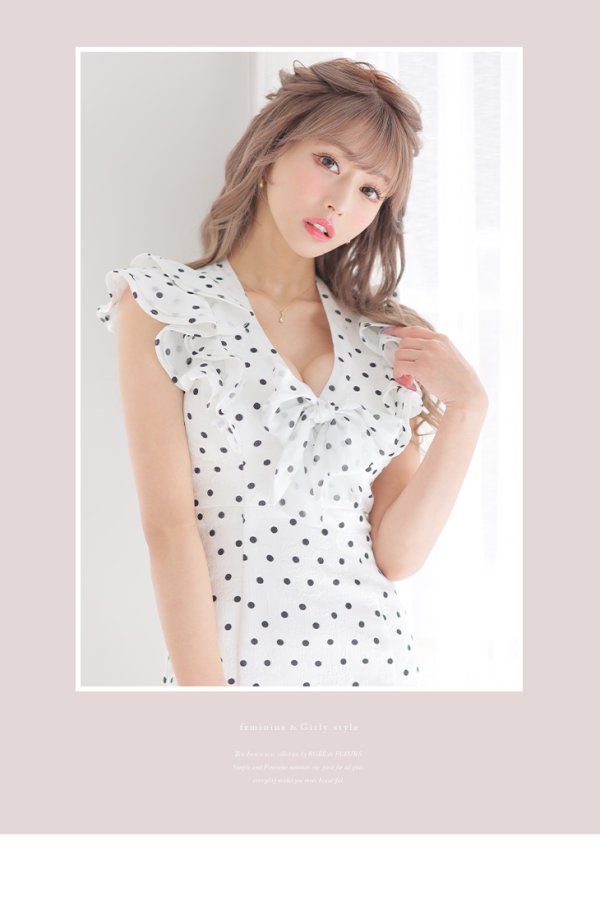 画像12: Lサイズあり【DEA./ディア】フリル/ リボン/ ドット/ マーメイド/ ミモレ丈/ ミディアムドレス/ キャバドレス【OF08】