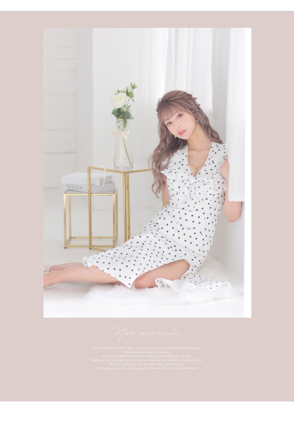 画像13: Lサイズあり【DEA./ディア】フリル/ リボン/ ドット/ マーメイド/ ミモレ丈/ ミディアムドレス/ キャバドレス【OF08】