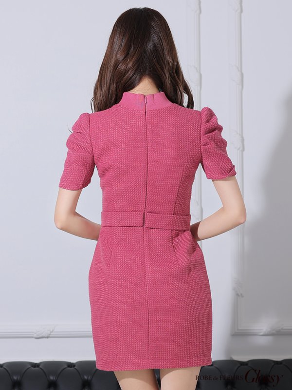 画像13: XSサイズあり【Glossy/グロッシー】バストジッパー/ スプリングツイード/ 半袖/ 袖あり/ ワンカラー/ タイト/ ミニドレス/ キャバドレス[OF08]