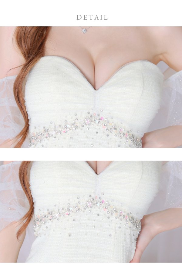 画像12: XSサイズあり【ROBE de FLEURS/ローブドフルール】バルーンスリーブ/ オフショル/ ビジュー/ タイト/ ミニドレス/ キャバドレス[OF08]