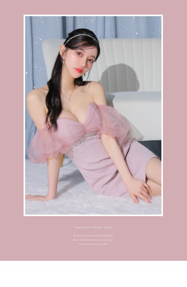 画像11: XSサイズあり【ROBE de FLEURS/ローブドフルール】バルーンスリーブ/ オフショル/ ビジュー/ タイト/ ミニドレス/ キャバドレス[OF08]