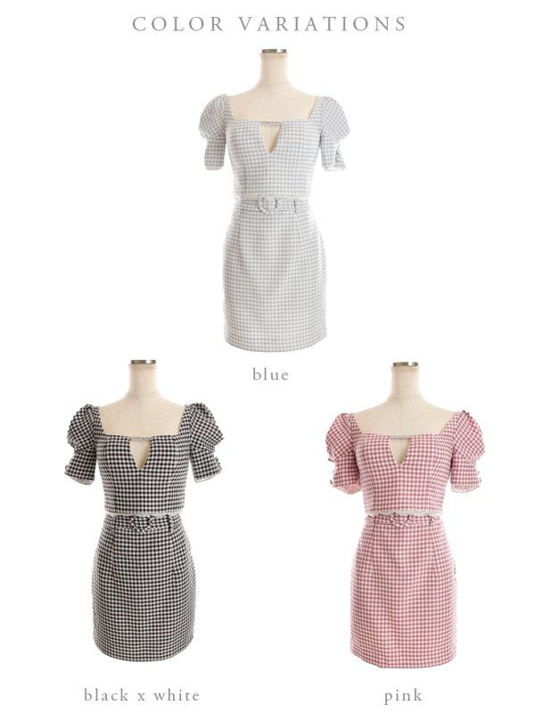 画像15: XSサイズあり【ROBE de FLEURS/ローブドフルール】ギンガムチェック/ レース/ ビジュー/ セットアップ/ 半袖/ 袖あり/ ミニドレス/ キャバドレス[OF08]