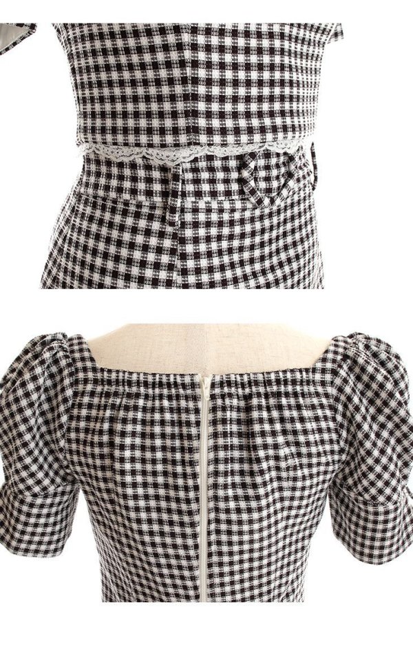 画像14: XSサイズあり【ROBE de FLEURS/ローブドフルール】ギンガムチェック/ レース/ ビジュー/ セットアップ/ 半袖/ 袖あり/ ミニドレス/ キャバドレス[OF08]