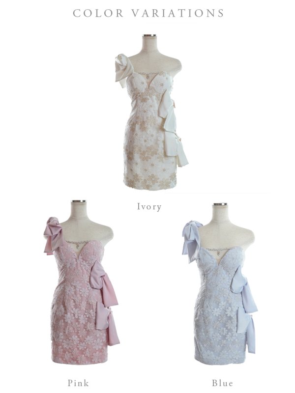 画像15: XSサイズあり【ROBE de FLEURS/ローブドフルール】フラワーレース/ リボンワンショルダー/ アシンメトリー/ ビジュー/タイト/ ミニドレス/ キャバドレス[OF08]