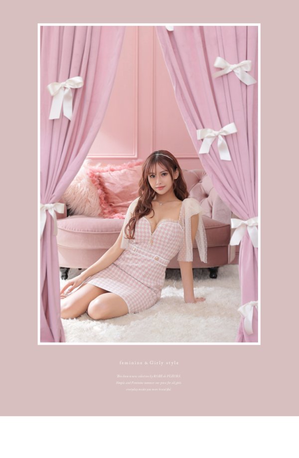 画像11: XSサイズあり【ROBE de FLEURS/ローブドフルール】ドットチュールリボン/ ツイード/ キャミソール/ バストジップ/ タイト/ ミニドレス/ キャバドレス[OF08]