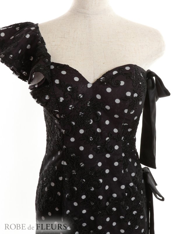 画像4: 【ROBE de FLEURS/ローブドフルール】ドットレース/ リボン/ アシンメトリー/ タイト/ ミニドレス/ キャバドレス[OF08]
