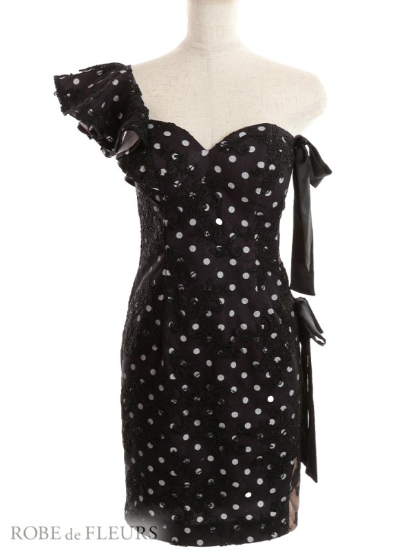 画像3: 【ROBE de FLEURS/ローブドフルール】ドットレース/ リボン/ アシンメトリー/ タイト/ ミニドレス/ キャバドレス[OF08]