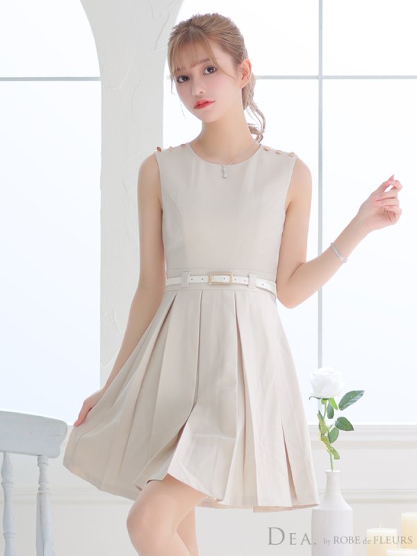 画像7: Lサイズあり【DEA./ディア】ワンカラー/ ノースリーブ/ ベルト付き/ プリーツ/ フレア/ ワンピース/ ミニドレス/ キャバドレス【OF08】