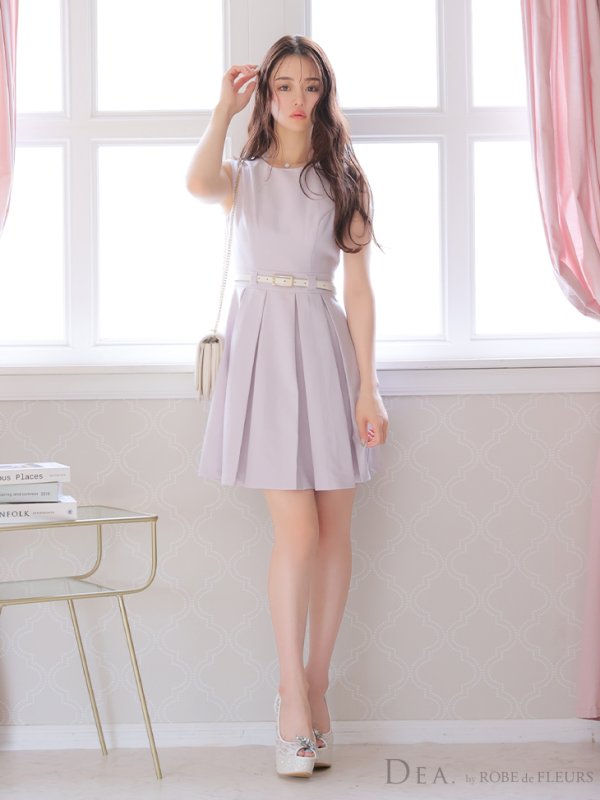 画像9: Lサイズあり【DEA./ディア】ワンカラー/ ノースリーブ/ ベルト付き/ プリーツ/ フレア/ ワンピース/ ミニドレス/ キャバドレス【OF08】