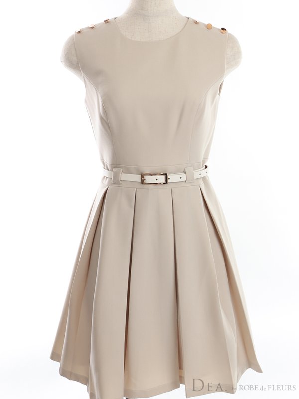 画像12: Lサイズあり【DEA./ディア】ワンカラー/ ノースリーブ/ ベルト付き/ プリーツ/ フレア/ ワンピース/ ミニドレス/ キャバドレス【OF08】