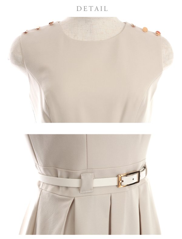 画像13: Lサイズあり【DEA./ディア】ワンカラー/ ノースリーブ/ ベルト付き/ プリーツ/ フレア/ ワンピース/ ミニドレス/ キャバドレス【OF08】