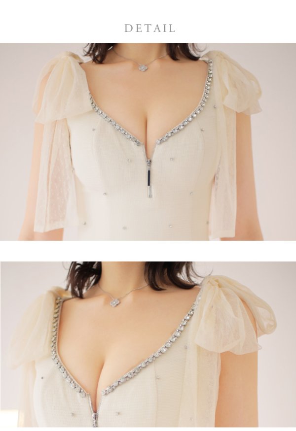 画像13: XSサイズあり【ROBE de FLEURS/ローブドフルール】オーガンジーリボン/ デコルテビジュー/ ノースリーブ/ フレア/ セットアップ/ ミニドレス/ キャバドレス[OF08]