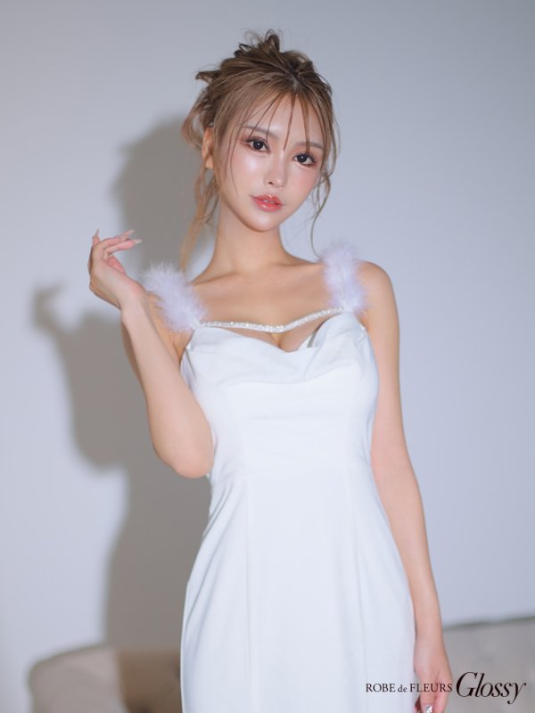 画像43: 【Glossy/グロッシー】サイドレース/ ファーストラップ/ ワンカラー/ キャミソール/ ストレッチ/ タイト/ ミモレ丈/ ロングドレス/ キャバドレスlong[OF08]