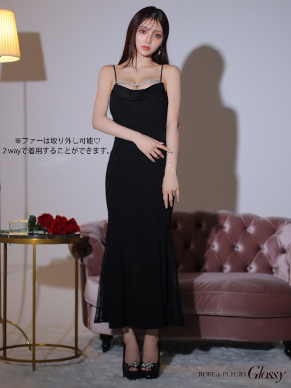 画像14: 【Glossy/グロッシー】サイドレース/ ファーストラップ/ ワンカラー/ キャミソール/ ストレッチ/ タイト/ ミモレ丈/ ロングドレス/ キャバドレスlong[OF08]