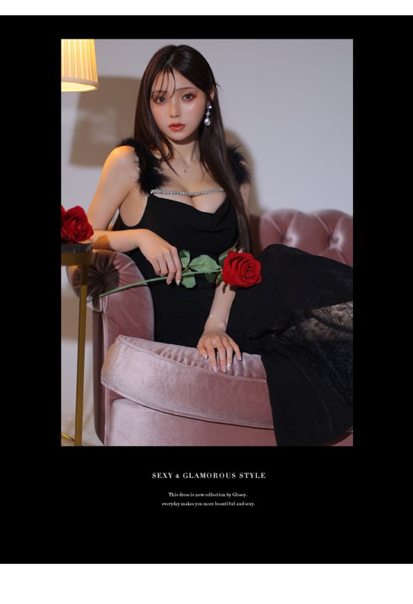 画像13: 【Glossy/グロッシー】サイドレース/ ファーストラップ/ ワンカラー/ キャミソール/ ストレッチ/ タイト/ ミモレ丈/ ロングドレス/ キャバドレスlong[OF08]