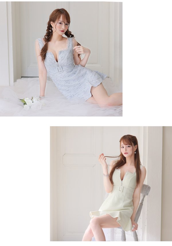 画像9: XSサイズあり【ROBE de FLEURS/ローブドフルール】サマーツイード/ フリル裾/ マーメイド/ フロントジップ/ ドットチュール/ ミニドレス/ キャバドレス[OF08]