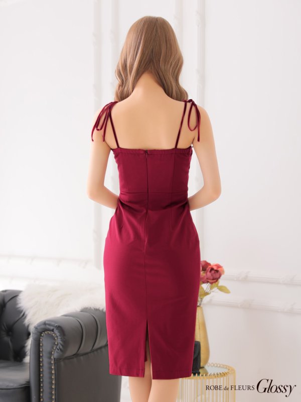 画像15: XSサイズあり【Glossy/グロッシー】フロントジップ/ ベロアリボンキャミ/ ワンカラー/ タイト/ ミディアムドレス/ キャバドレス[OF08]