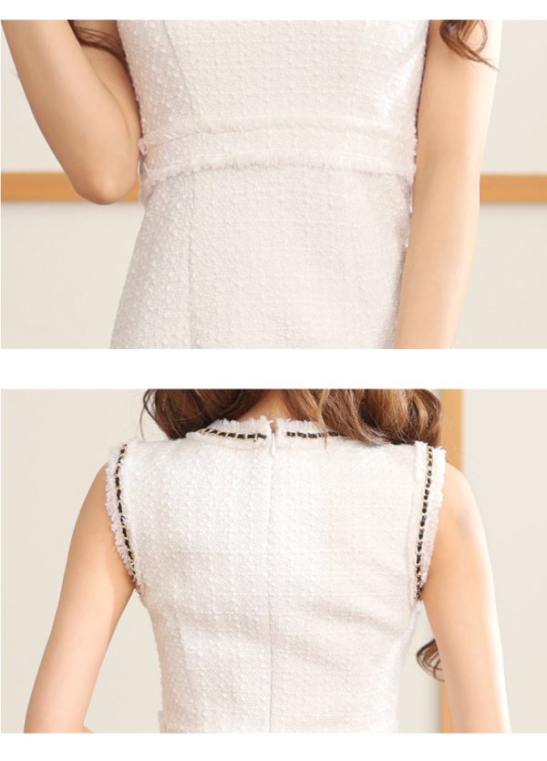 画像10: Lサイズあり【DEA./ディア】シンプル/ ツイード/ ゴールドチェーン/ ノースリーブ/ ワンカラー/ タイト/ ミニドレス/ キャバドレス【OF08】