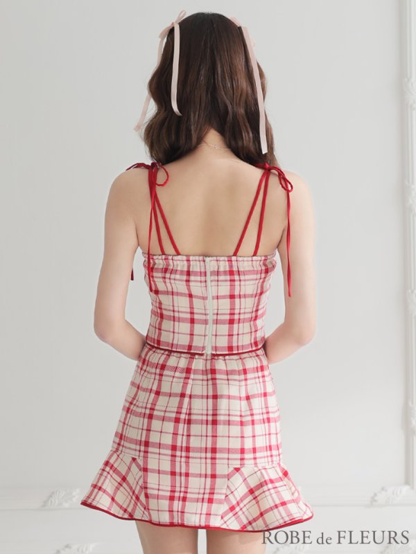 画像10: sugarコラボ商品☆【XSサイズあり】【ROBE de FLEURS/ローブドフルール】チェック柄/ マーメイド/ ショルダーリボン/ キャミソール/ セットアップ/ ミニドレス/ キャバドレス[OF08]