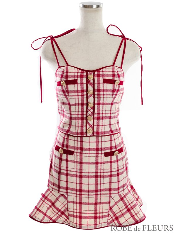 画像12: sugarコラボ商品☆【XSサイズあり】【ROBE de FLEURS/ローブドフルール】チェック柄/ マーメイド/ ショルダーリボン/ キャミソール/ セットアップ/ ミニドレス/ キャバドレス[OF08]