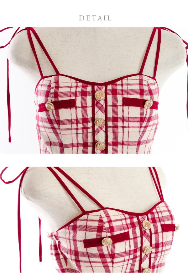 画像13: sugarコラボ商品☆【XSサイズあり】【ROBE de FLEURS/ローブドフルール】チェック柄/ マーメイド/ ショルダーリボン/ キャミソール/ セットアップ/ ミニドレス/ キャバドレス[OF08]