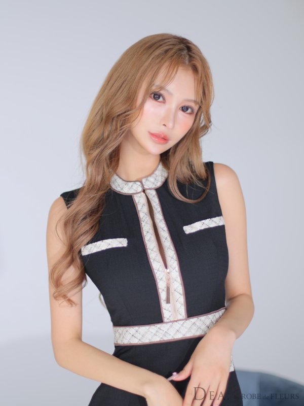 画像6: Lサイズあり【DEA./ディア】ツイード/ チェック/ ジップ/ 谷間魅せ/ タイト/ ミニドレス/ キャバドレス【OF08】