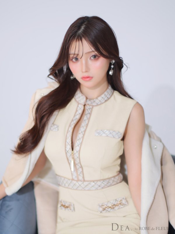 画像8: Lサイズあり【DEA./ディア】ツイード/ チェック/ ジップ/ 谷間魅せ/ タイト/ ミニドレス/ キャバドレス【OF08】