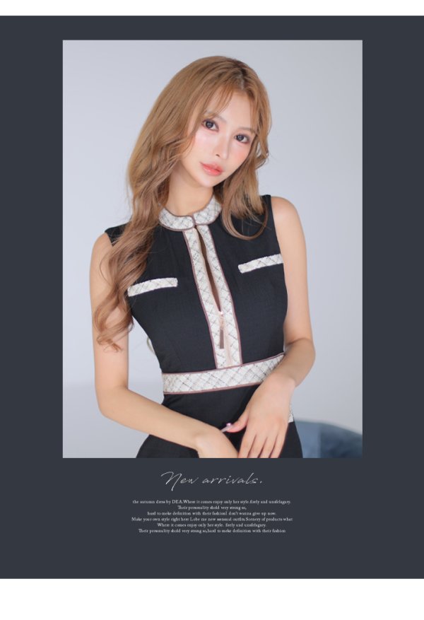 画像11: Lサイズあり【DEA./ディア】ツイード/ チェック/ ジップ/ 谷間魅せ/ タイト/ ミニドレス/ キャバドレス【OF08】