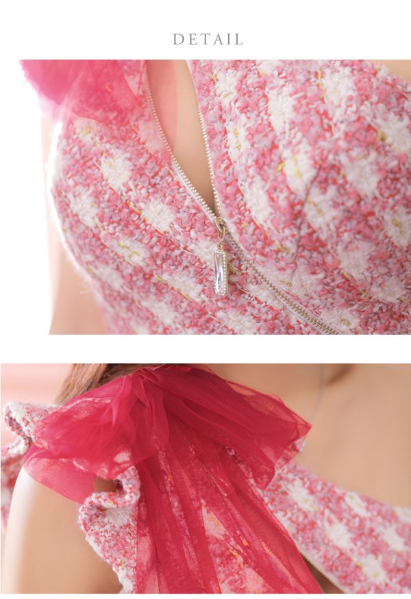 画像18: sugar限定コラボ☆XS-Lサイズあり【ROBE de FLEURS/ローブドフルール】セットアップ/ ツイード/ リボン/ ワンショルダー/ バストカット/ タイト/ ミニドレス/ キャバドレス[OF08]