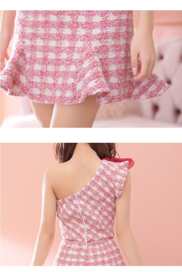 画像19: sugar限定コラボ☆XS-Lサイズあり【ROBE de FLEURS/ローブドフルール】セットアップ/ ツイード/ リボン/ ワンショルダー/ バストカット/ タイト/ ミニドレス/ キャバドレス[OF08]