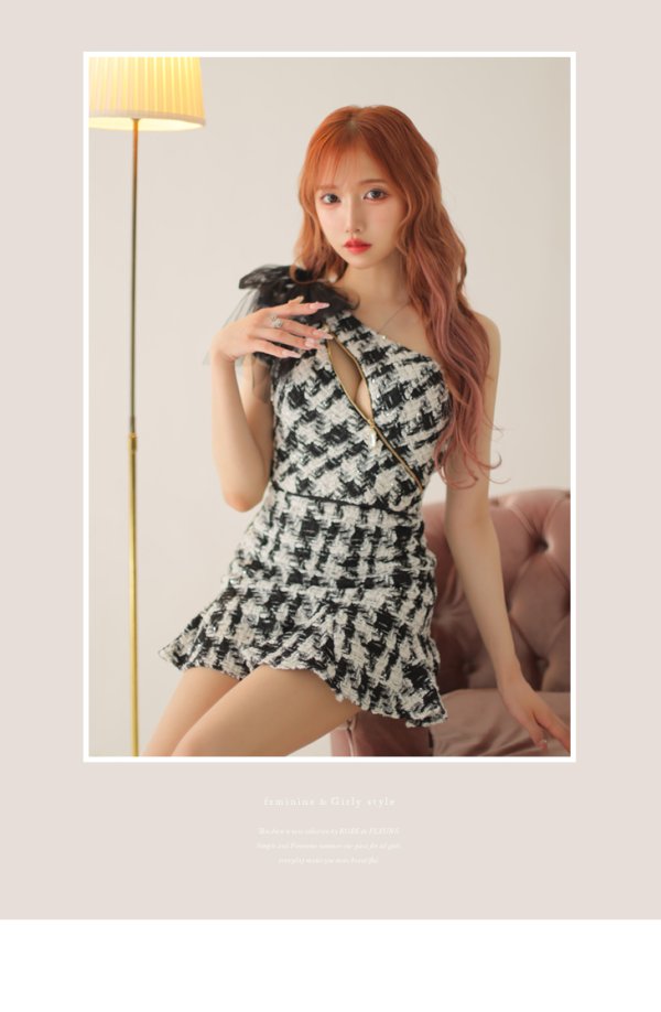画像23: sugar限定コラボ☆XS-Lサイズあり【ROBE de FLEURS/ローブドフルール】セットアップ/ ツイード/ リボン/ ワンショルダー/ バストカット/ タイト/ ミニドレス/ キャバドレス[OF08]